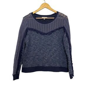 Skies Are Blue Knit Top Pullover Open Weave Long Sleeves Fringe Women's Sz Small